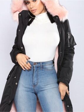 Fashion Nova ‘Oh Baby Utility Jacket’ - Black w/ baby pink lining